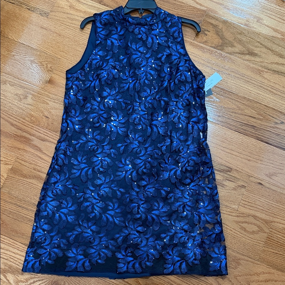 Elegant Blue Floral Lace Mini Dress